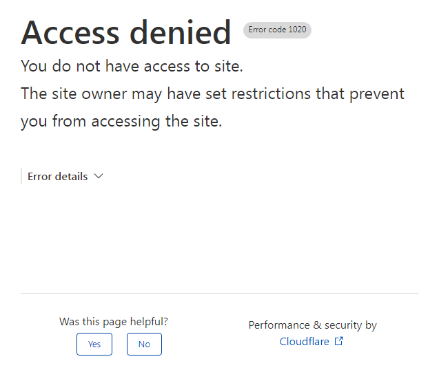 Access denied - Error code 1020 - CloudFlare - Ошибка 1020